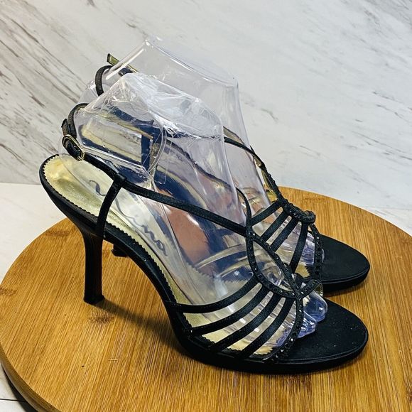 Nina Strappy High Heels 4.5” With Ankles Strap And Jewel Embellish Black Sz 9M - Picture 2 of 8